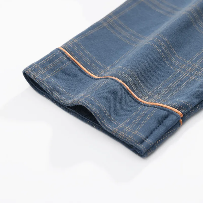 Extra-large Plus Size Men's Autumn and Winter Plaid Design Long-sleeved Trousers Suits Cotton Home Clothes Men Pajamas Set