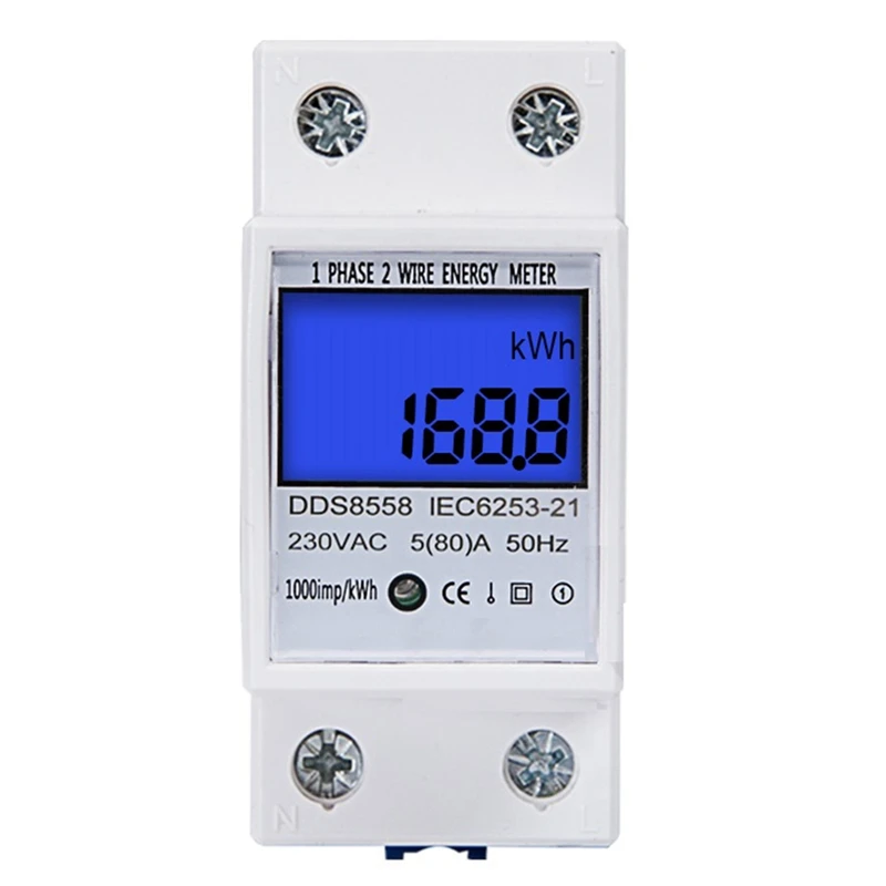 

Din Rail Kwh Meter 1 Phase 2 Wire LCD Digital Display Power Consumption Energy Electric Kwh Counter AC110V-230V 50/60Hz