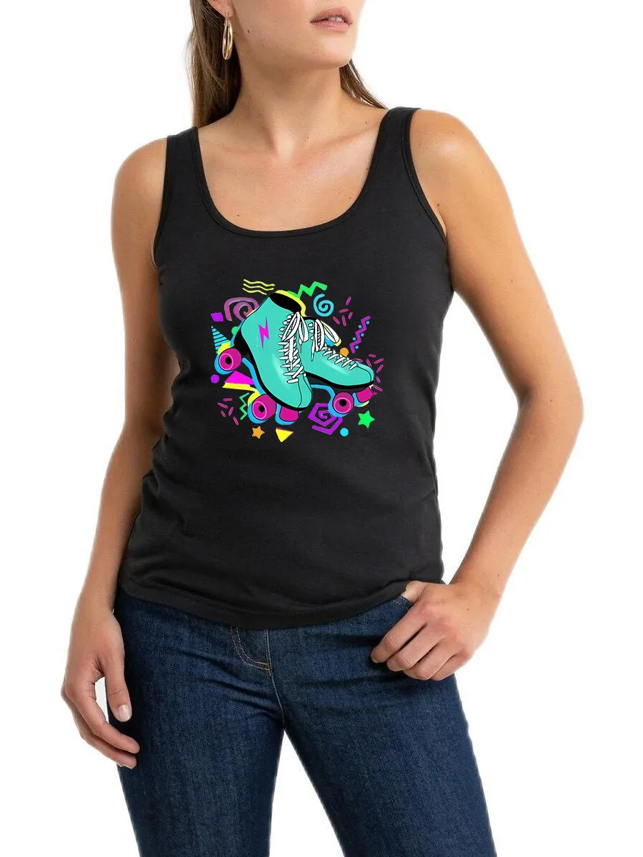 

Roller Skates Neon Retro Design Sexy Tank Tops Pulley Girl Sleeveless Training Top Summer Fitness Workout Camisole