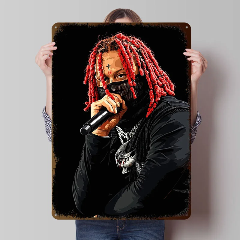 Фото Металлический постер Trippie Redd в стиле пиксель-арт, настраиваемая настенная ретро-табличка для декора дома и комнаты геймера №1