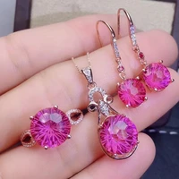 meibapj luxurious pink topaz fashion jewelry set 925 silver ring earrings pendant necklace fine wedding jewelry for women
