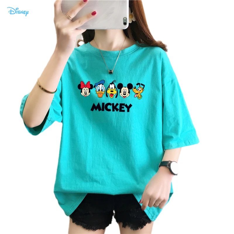 

Disney Anime Donald Duck Minnie Mouse Women's Cotton T-shirt Short Sleeve Casual Fashion Summer Clothes for Women Streetwear Y2K