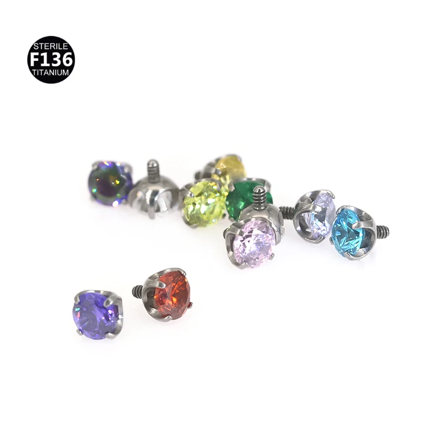 Внутренняя резьба из титана F136 с фианитом 3-6 мм 0 9 для губ языка Кольцо Для