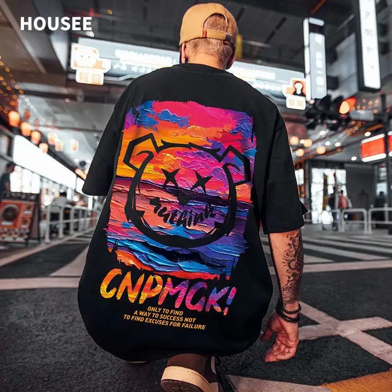

Summer oversize Korean style Hip Hop Fat Short Sleeve T-shirt Men's Tide Loose Large Size Half Sleeve T-shirt