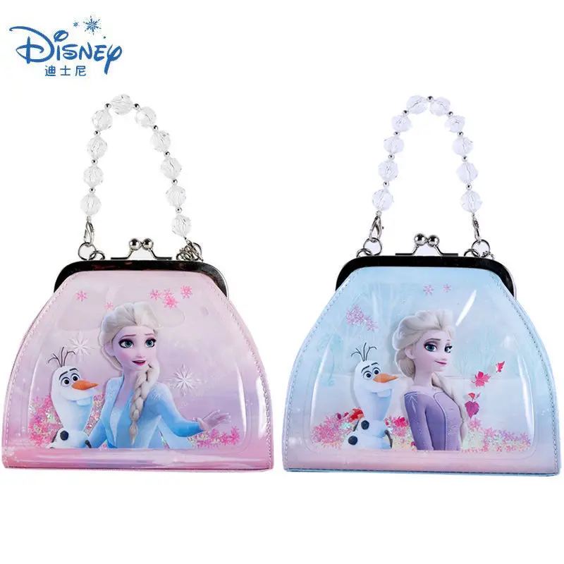 Disney Princess Elsa 2022 Quicksand Snowflake Sequins Sweet Girls Messenger Bag Outdoor Cute and Elegant Buckle Hand Bag