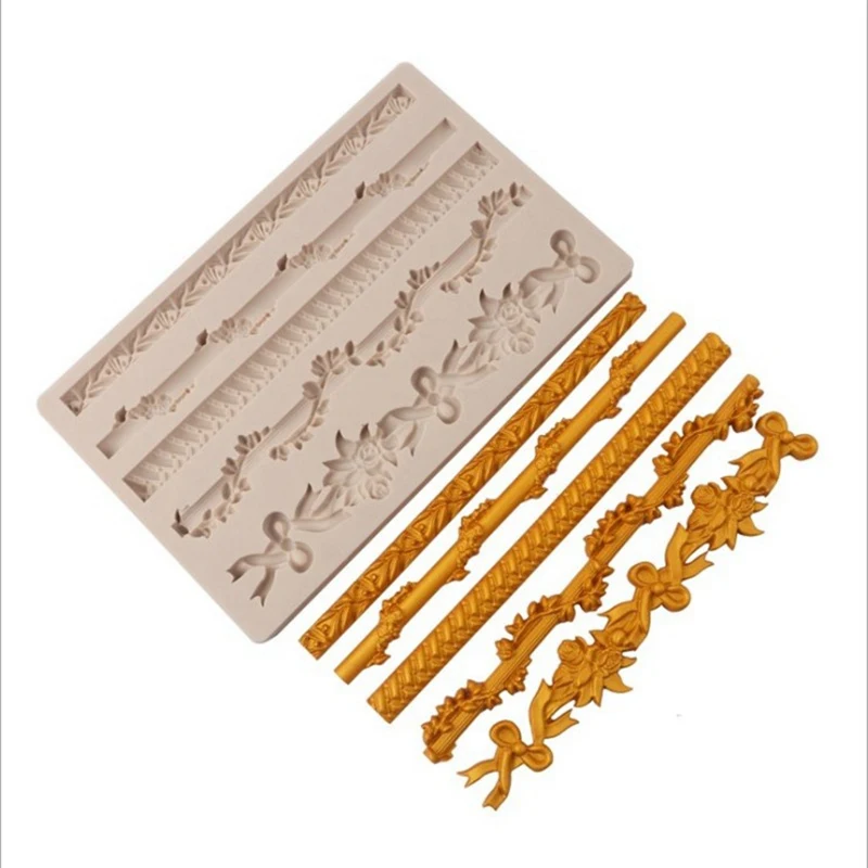 

Silicone Plaster Mold Baroque Relief Border Embossed Mould Pearl Flower Vine Lace Frame Fondant Polymer Clay Mold Cake Deco Tool
