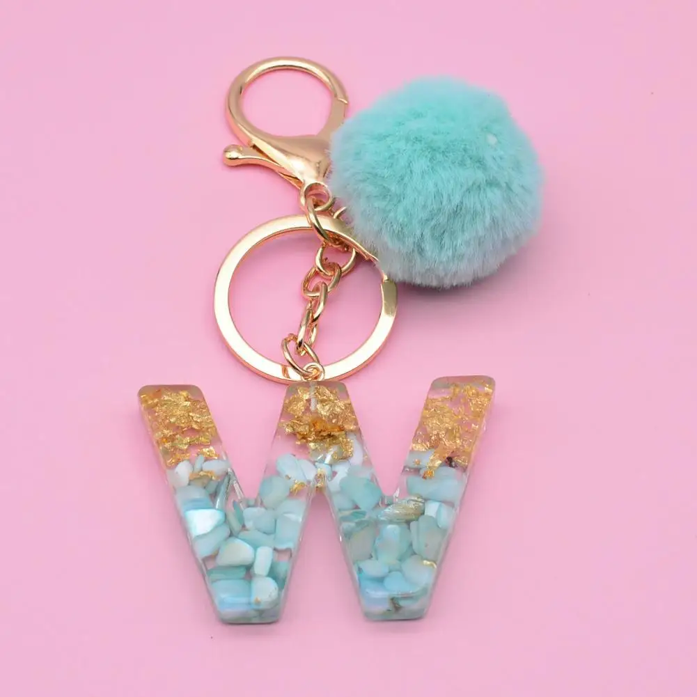 

Keychain Anti-yellowing Great Long Lasting Furry Ball Initial Letter Ring Chain