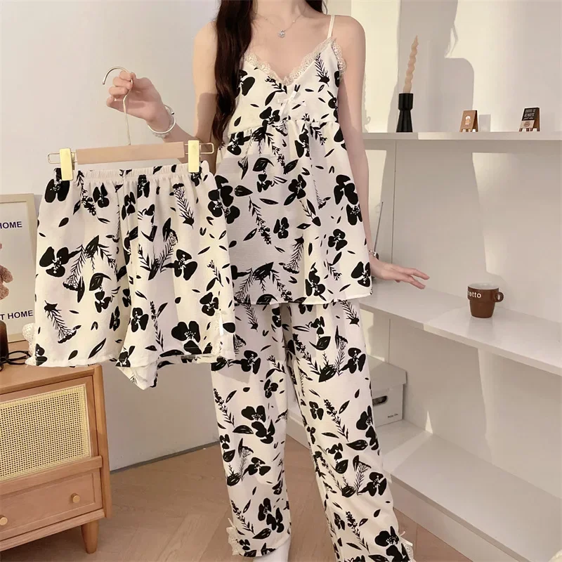 Новая женская одежда для сна в деревенском стиле комплект из трех предметов