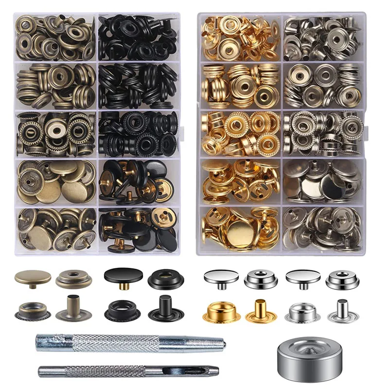 

50 Set Leather Snap Fasteners Kit, 15mm Metal Button Snaps Press Studs with 3Setter Tools, Leather Snaps for Clothes, Jackets