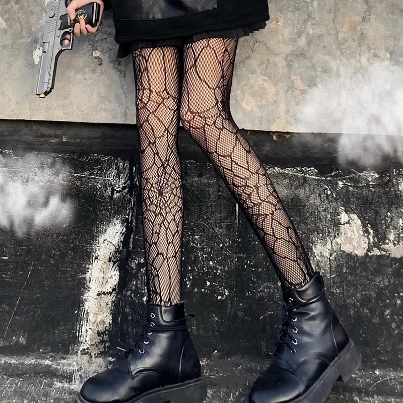 

Sexy Black Spider Web Mesh Pantyhose Summer Women Hollow Out Fishnet Tights Gothic Lace Transparent Long Stocking Ladies Gifts