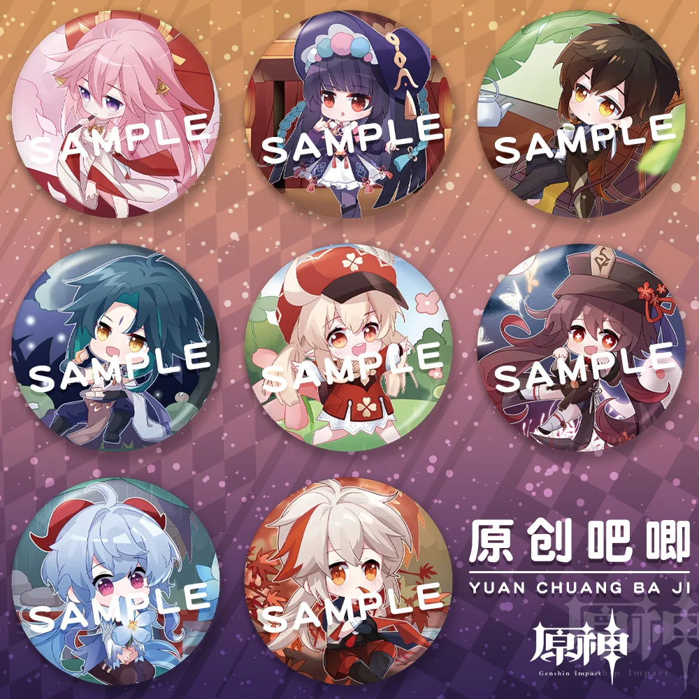 

Anime Genshin Impact New Character Yaemiko Raiden Shogun Cartoon Pattern Laser Metal Brooche Exquisite Decor Props Birthday Gift