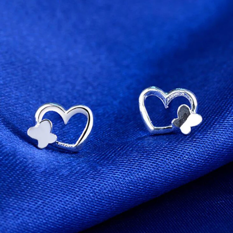 

New Deign Heart Butterfly Shaped Girls Earrings for Women Elegant Ladies Trendy Jewelry Cute Simple Girls Stud Earring Gifts