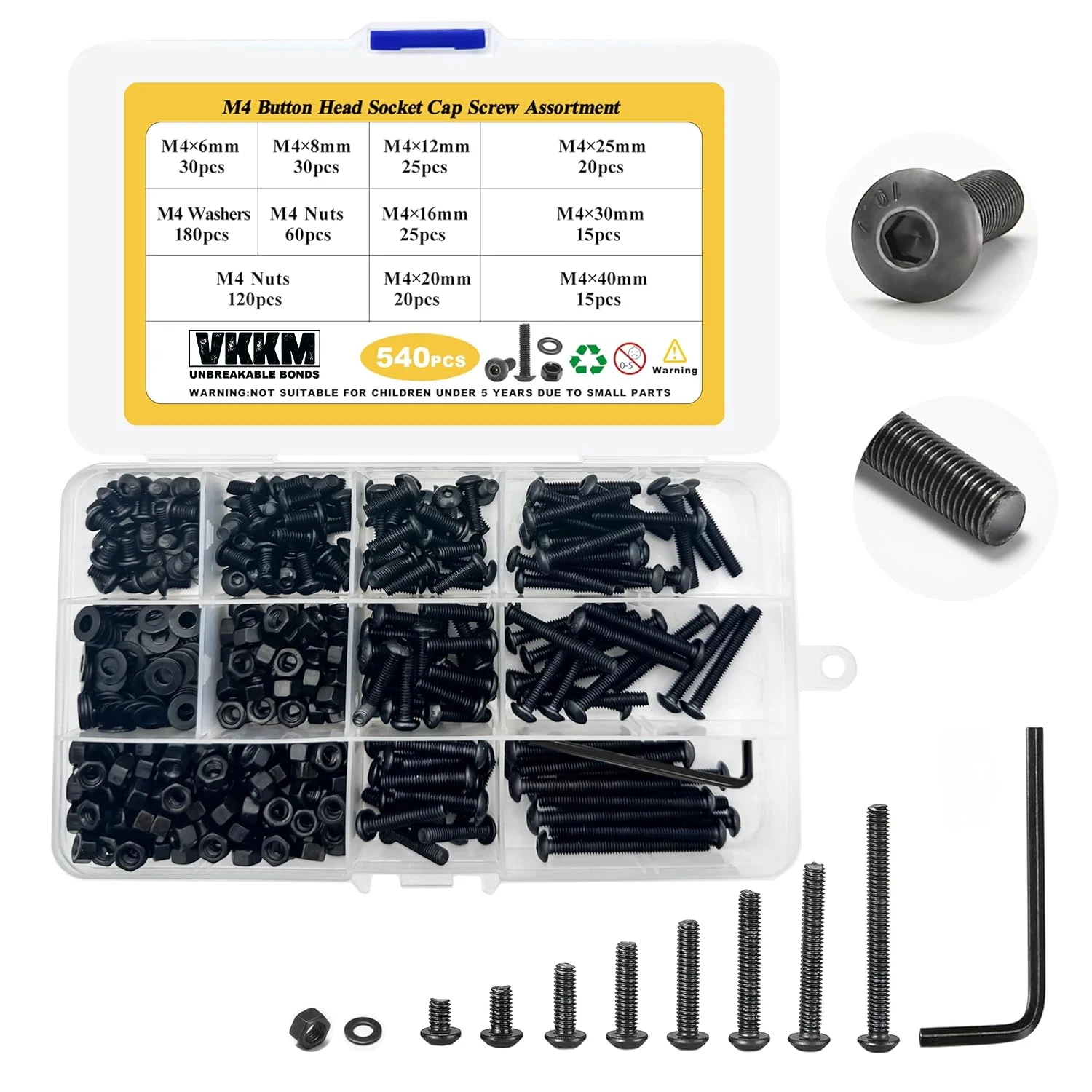 Ассортимент метрических винтов 540 шт. Винты M4 гайки шайбы в ассортименте M4x6MM-40MM