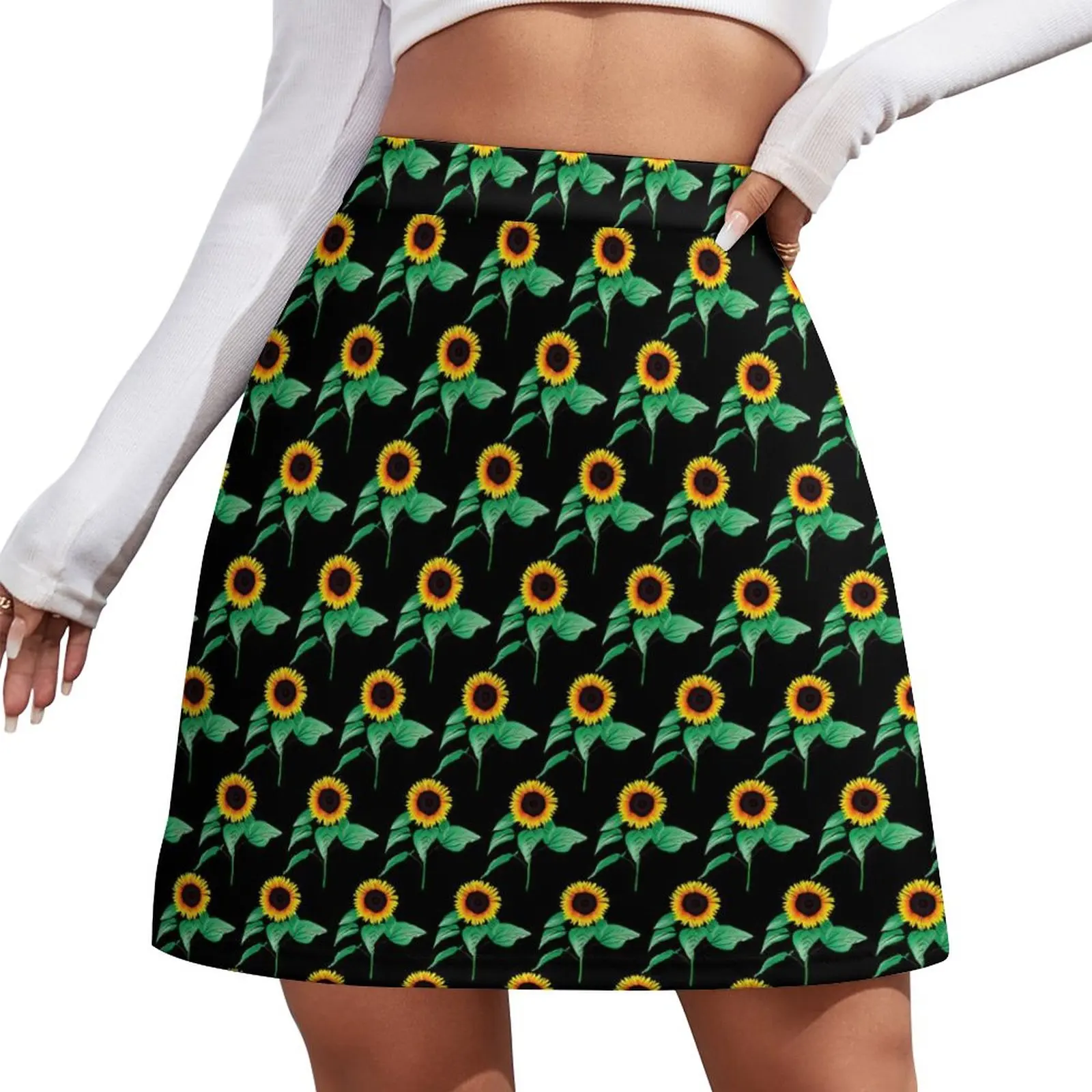 

Art Sunflower Skirt Nature Floral Print Elegant Mini Skirts Summer High-waisted Street Style Casual Skirt Big Size 3XL 4XL