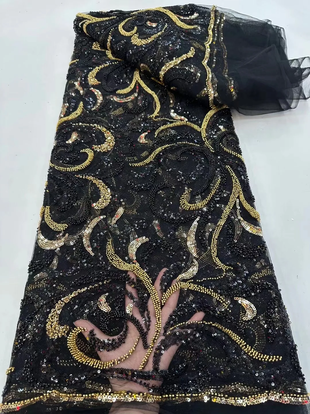 

Luxurious Heavy Beads Embroidery 2023 African Groom Sequins Lace Fabric High Quality French Tulle Lace For Nigerian Wedding