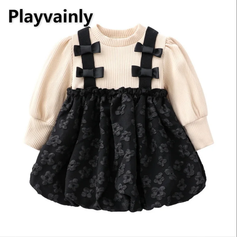 

Autumn Girls Dress Children Bow Princess Long Sleeve Suspender Skirt Cute Lantern Skirt Toddler Girl Fall Clothes E0531