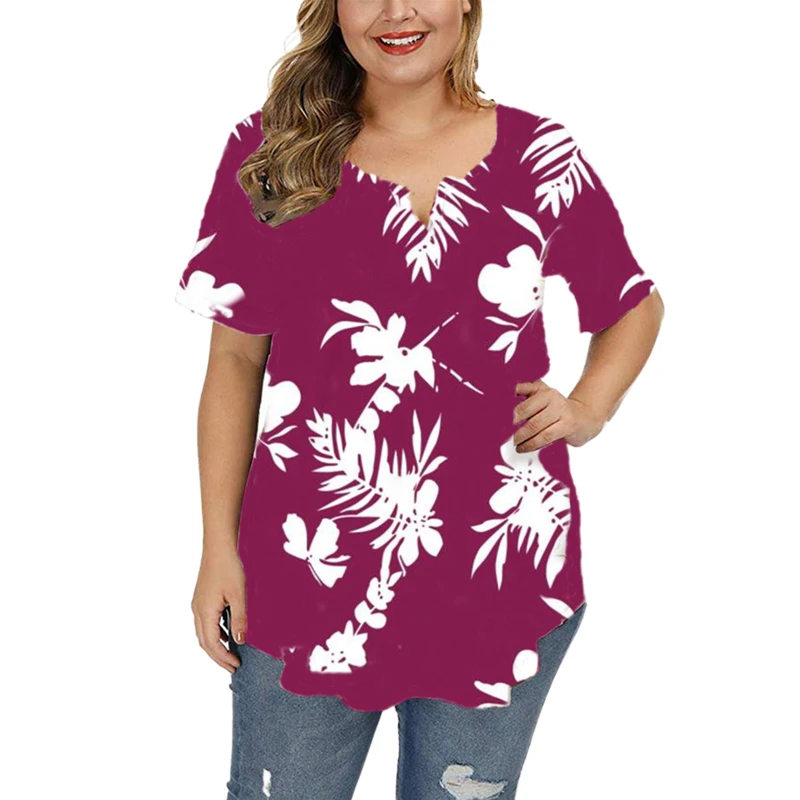 2022 Fashion Women Plus Size Floral Print Tunic Tops Buttoned Pleated Short Sleeve Big Size Ladies Clothing Grande Taille Femme