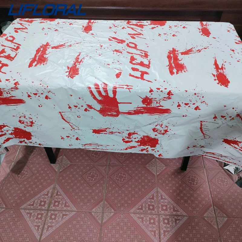 

Halloween Party Decoration Blood Hand Print Table Cloth Ghost House Shopping Mall Terrifying Atmosphere Decoration Table Cloth