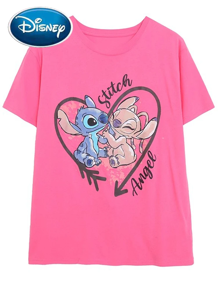 Футболка женская розовая с мультяшным принтом и круглым вырезом