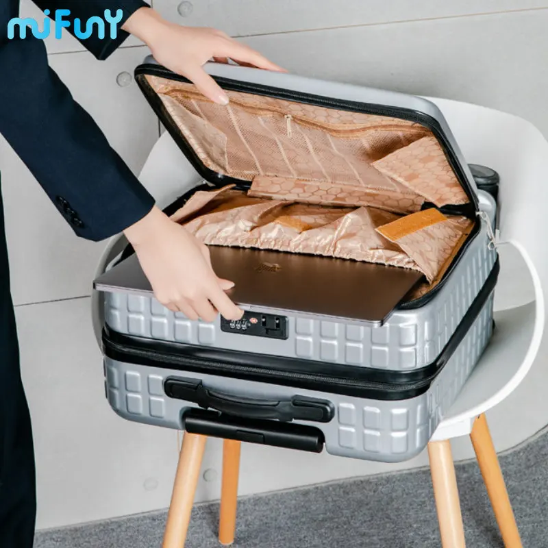 MIFUNY 18 Inch Front-Open Rolling Luggage Lightweight Carry on Luggage with Wheels Travel Suitcase with Laptop Bag Business Case