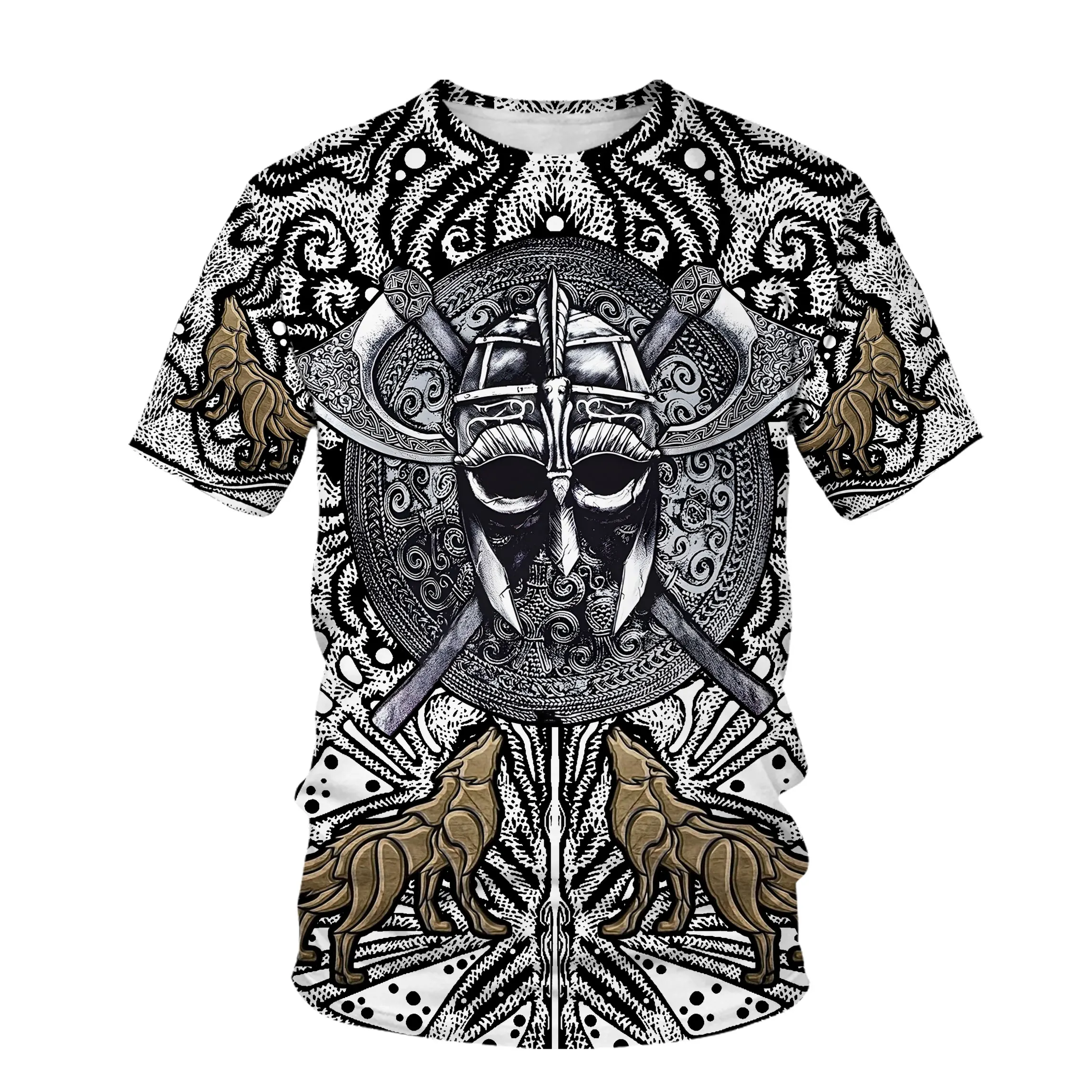 Купи Men's Vikings T Shirts Yggdrasil Norse Mythology Cotton Clothing Funny Short Sleeve Crewneck Tees Party T-Shirts за 66 рублей в магазине AliExpress