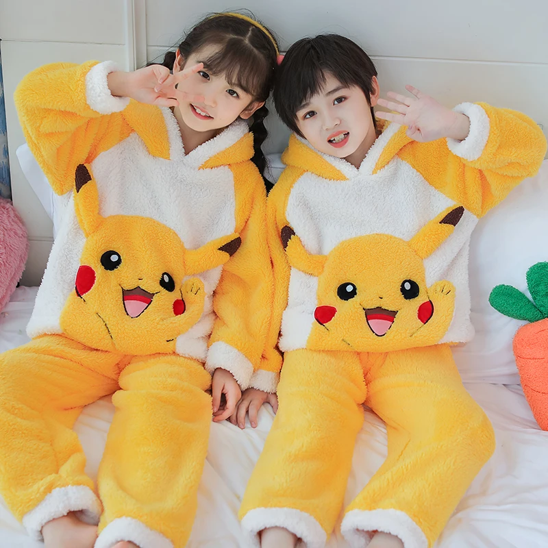 

Spring and Autumn New Boys and Girls Pajamas Set Pokemon Cartoon Comfortable Children Long Sleeve Pajamas Set Wholesale Clothes