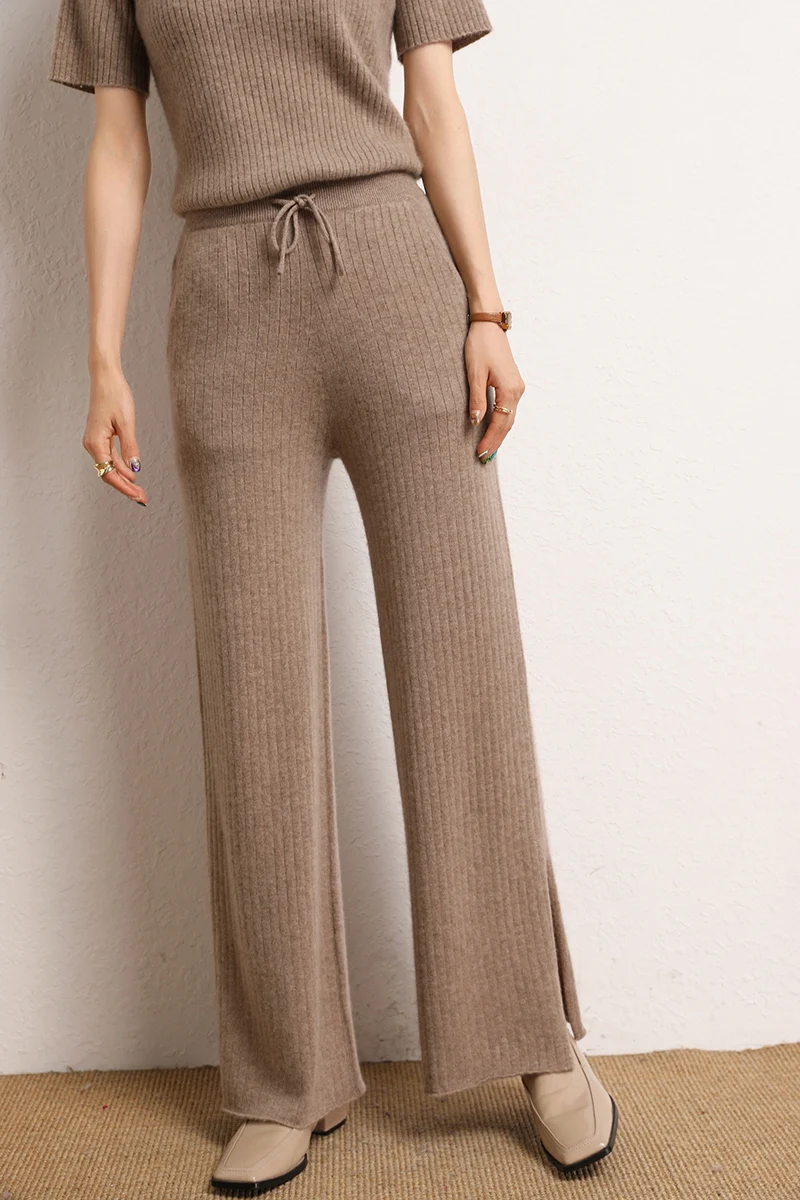 2023 Ladies Autumn/Winter Side Slit Cashmere Wide Leg Pants