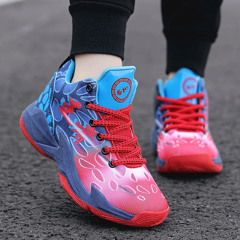 Youth Basketball Shoes Yellow Red Boys Comfortable Sneakers Basketball Training Shoes Non-Slip Sneakers Street Basketball Shoes