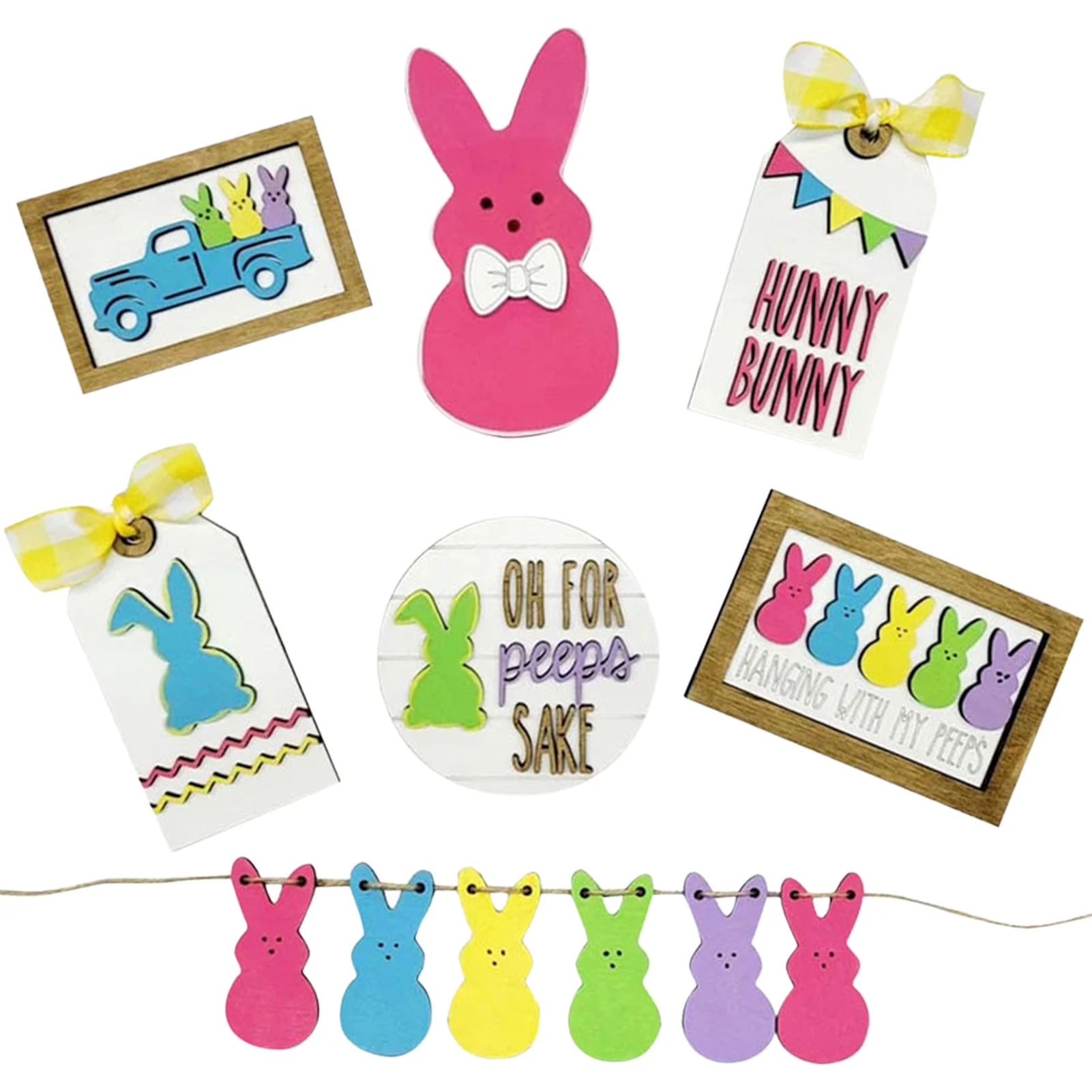 

7 Pcs Tiered Tray Decor Signs Wooden Farmhouse Tiered Tray Decor Mini Rustic Bunny Signs For Indoor Home Table Mantle Office