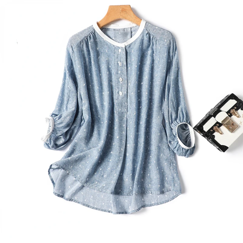 Блузка Женская атласная с круглым вырезом модный тонкий топ свободного покроя