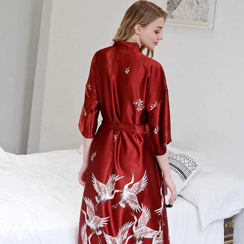 Luxury Long Nightgown For Women Floor-Length Nightdress Faux Silk Nightskirt Sexy Lace Sleeve Sleepwear Ladies Underwear Pijama