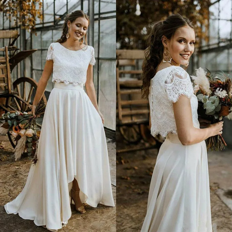 New Bohemian Two Pieces Wedding Dress Bridal Gown Jewel Neck Beach Wedding Gown Vestido De Novia 2022