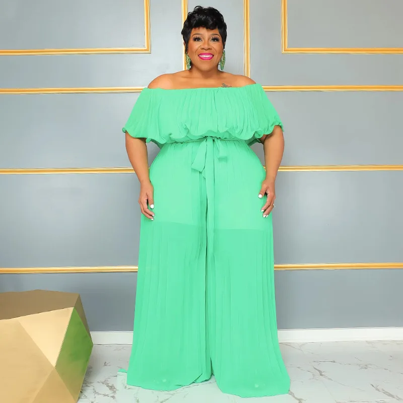 Plus Size Women Jumpsuit Long Elegant Chiffon One Piece Cloth Female Outwear Designer Wide Leg Pant 2023 Summer Fashion Jumpsuit