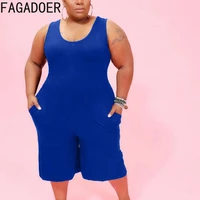 fagadoer women plus size playsuit xl 5xl solid sleeveless strap playsuit female casual with pocket sport one piece clothing 2022