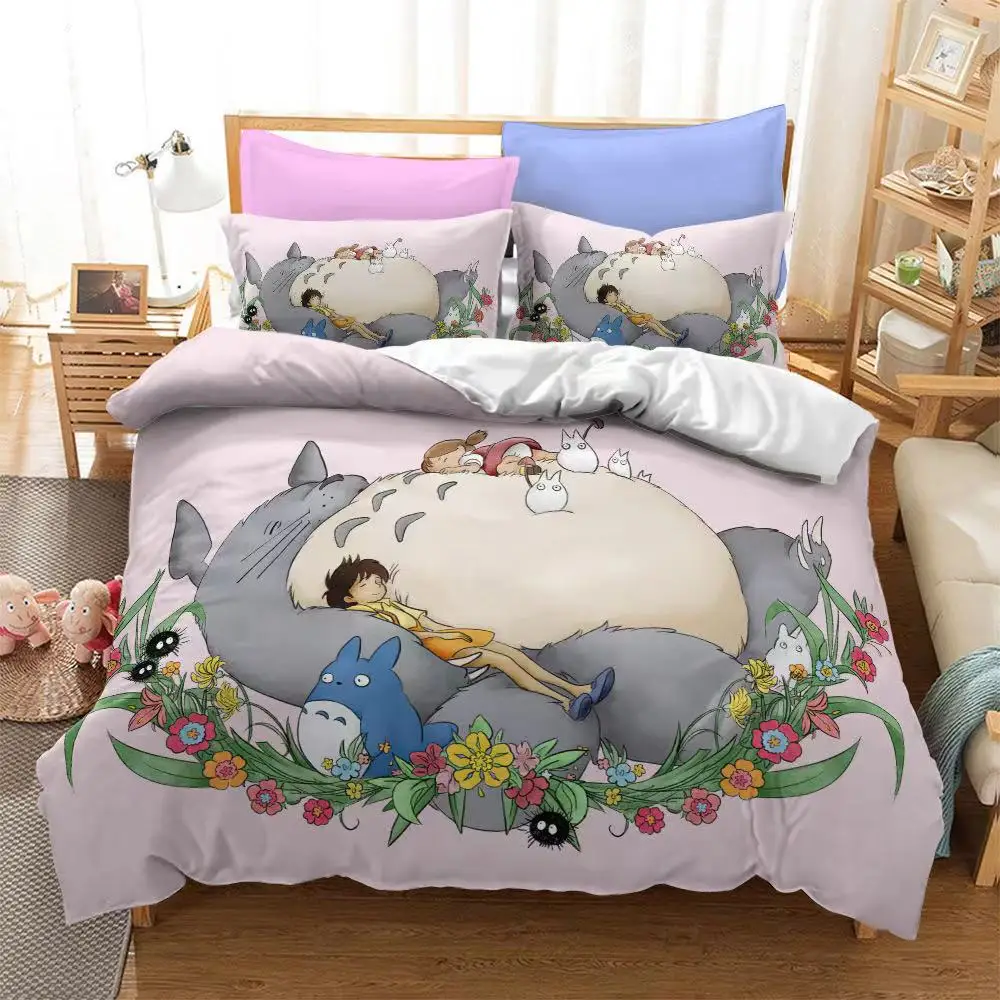 

New Arrival Anime Totoro 3D Printed Bedding Set Duvet Covers Pillowcases Comforter Bedding Set Bedclothes Bed Lin