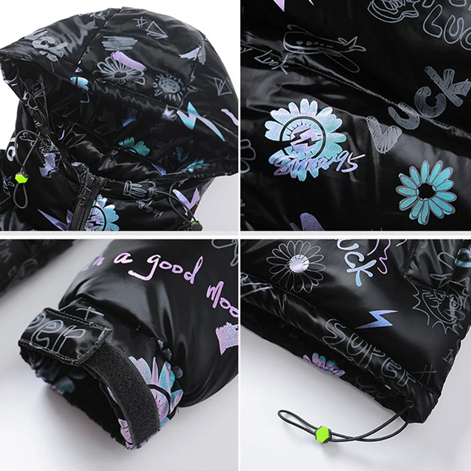 Winter Padded Jacket Men Parkas Winter Thick Jackets Hip Hop Streetwear Parkas Warm Coats Male Outdoor Outerwear Fashion Print