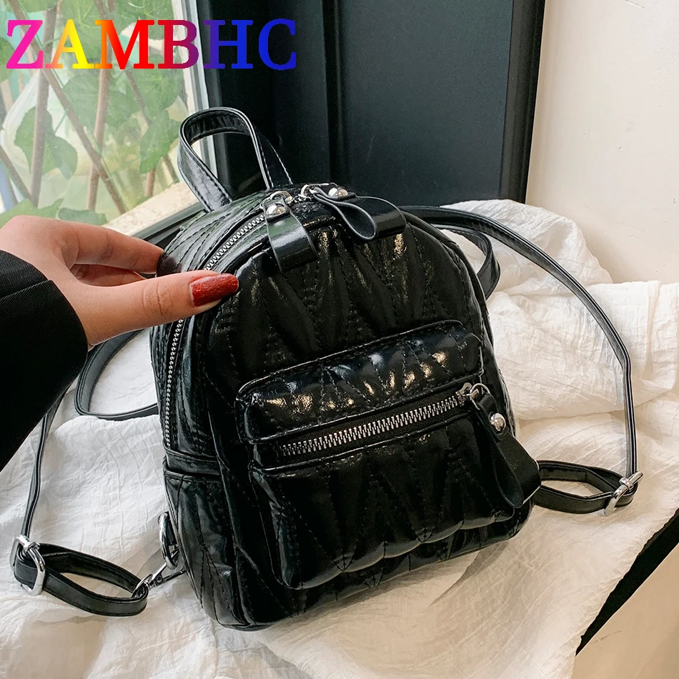 

Fashion Simple Quilting Women's Small Backpack PU Leather Backpack for School Teenagers Girls Trend Ladies Luxury Designer Brand