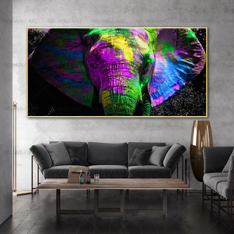 Красочный Слон искусственная картина маслом напечатанная на холсте настенные