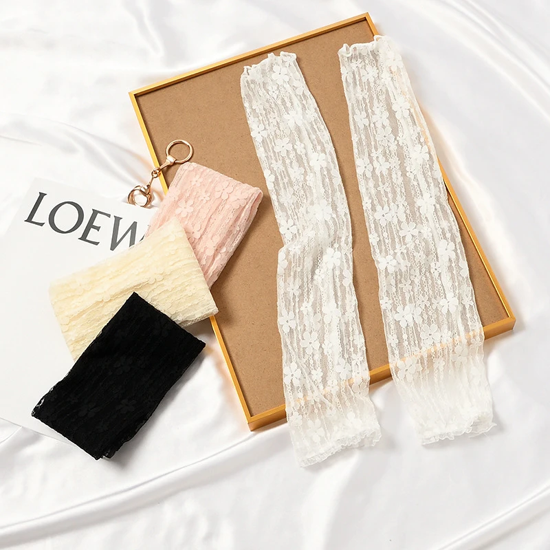 

Women Long Flower Lace Hollow-Out Fingerless Gloves Elegant Sun Protection Arm Sleeve Mesh Thin Cooling Driving Cycling Gloves