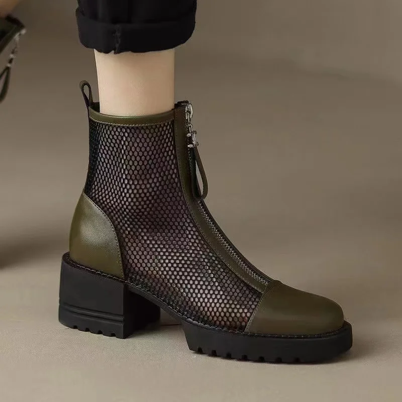 

Женские сетчатые ботинки, дышащие ботинки из сетчатой марли на плоской подошве, с прорезями, на молнии, большие размеры, весна-лето 2022