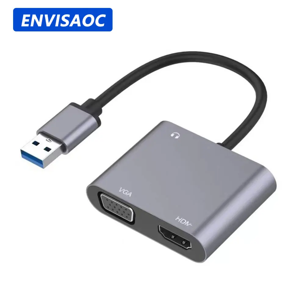 

Адаптер VGA, совместимый с USB и HDMI, 1920*1080P, двойной выход, многоэкранный преобразователь для ноутбуков Mac OS, Windows 7/8/10/11