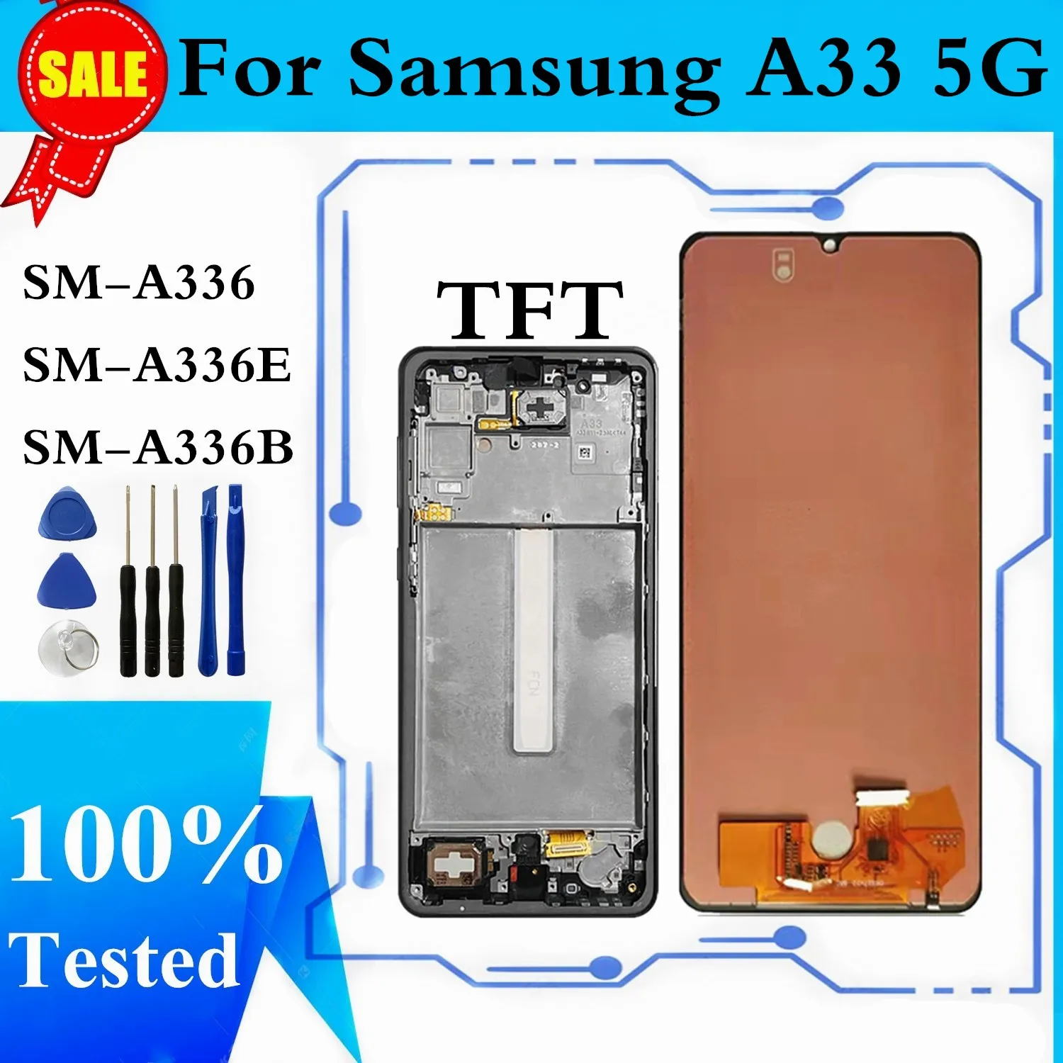 

Для Samsung Galaxy A33 5G LCD A336 A336B A336E, панель дисплея, сенсорный экран, дигитайзер для Samsung A336, ЖК-дисплей с рамкой