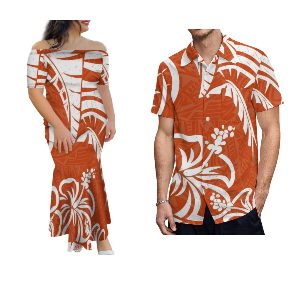 Платье для пары Самоа с цветами женское платье на заказ летнее приталенное