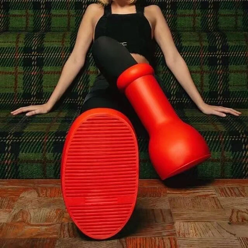 Big Red Knee High Boots Round Toe Balloon Slip on Ladies Casual Boots 2023 New Solid Color Brand High Quality Boots Fashion