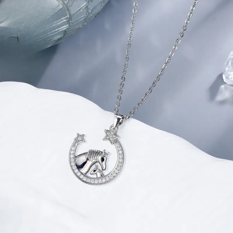 Серебряное женское ожерелье с подвеской ожерелья для матери лошади и ребенка