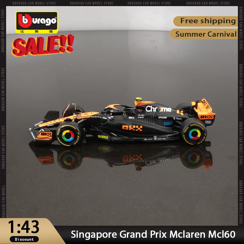 Новинка в наличии Bburago 1:43 2023 сингапурский Гран-при Pps Mclaren Mcl60 F1 миниатюрная литая