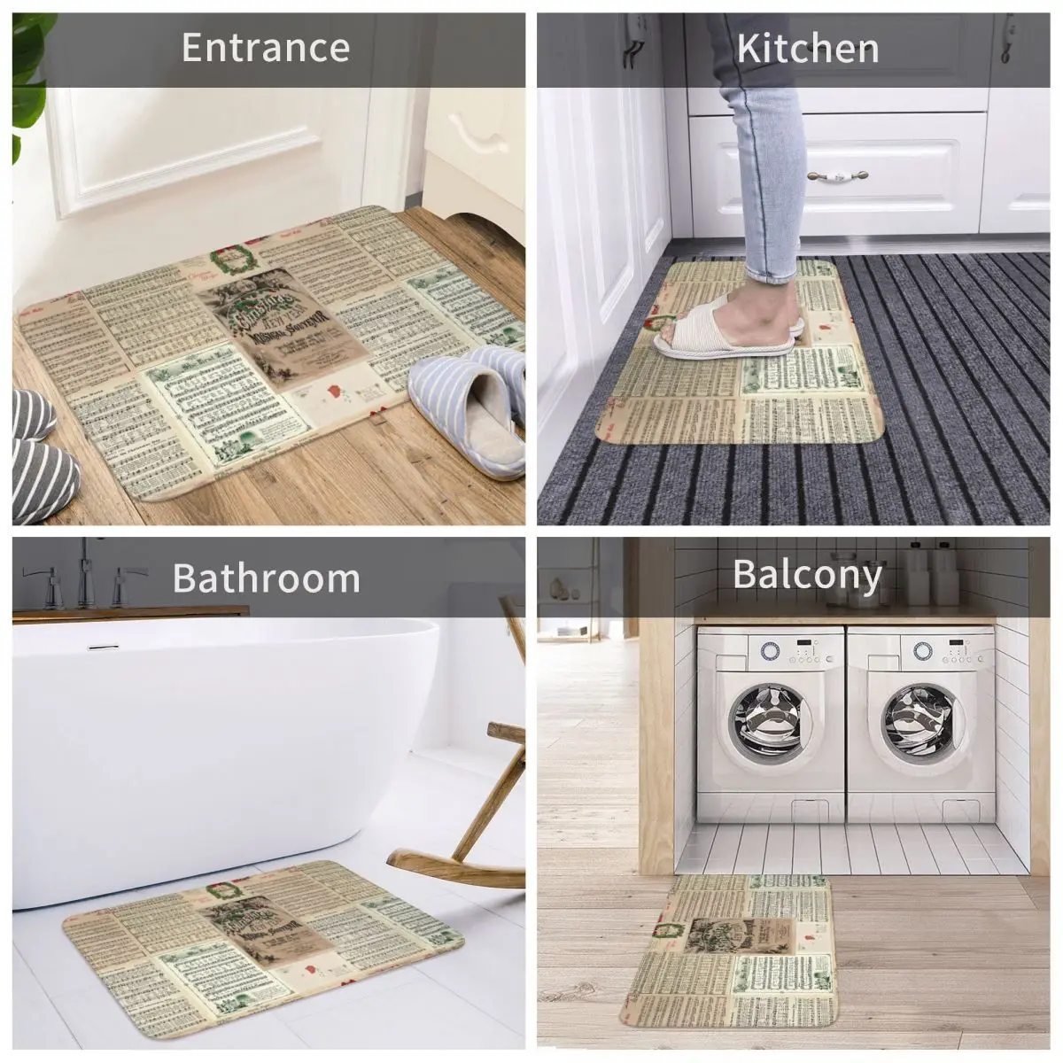 

Vintage Christmas Music Carols Door Mat Decor 3D Rug Carpet Bathmat Anti-slip Entrance Living Room Home Kitchen Bathroom Balcony