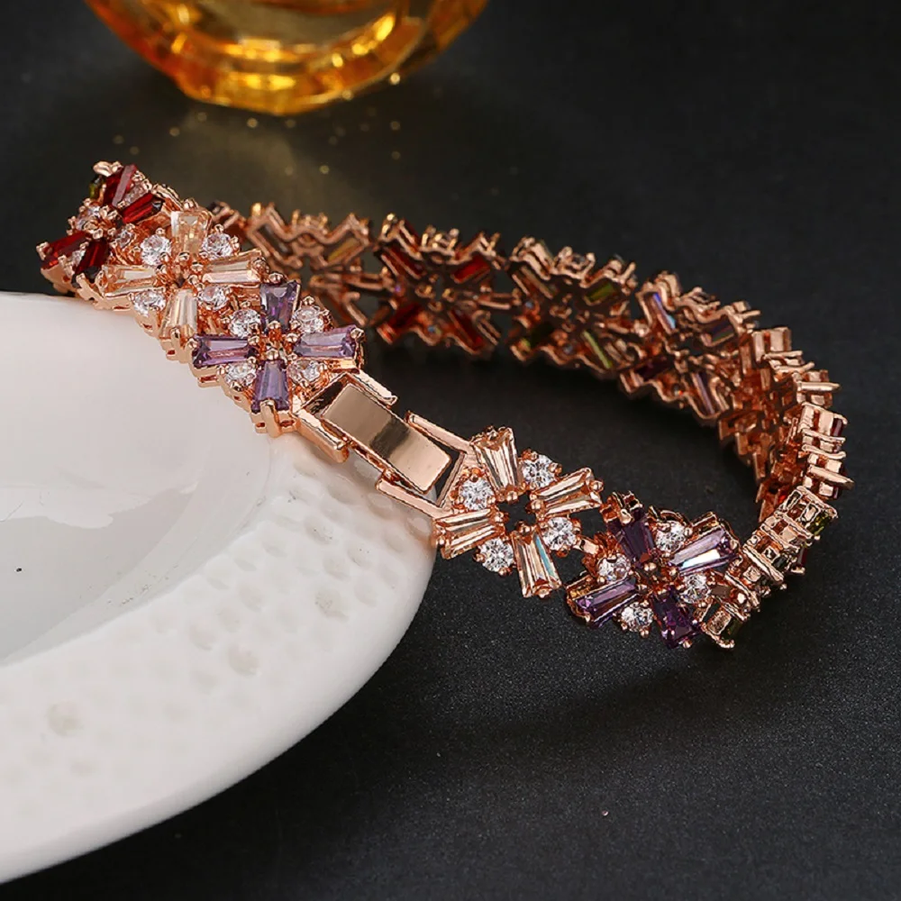 

GMGYQ Classic Luxury Charming 6 Colors Cross Design High Quality Cubic Zirconia Bracelets for Elegant Women Holiday Gift
