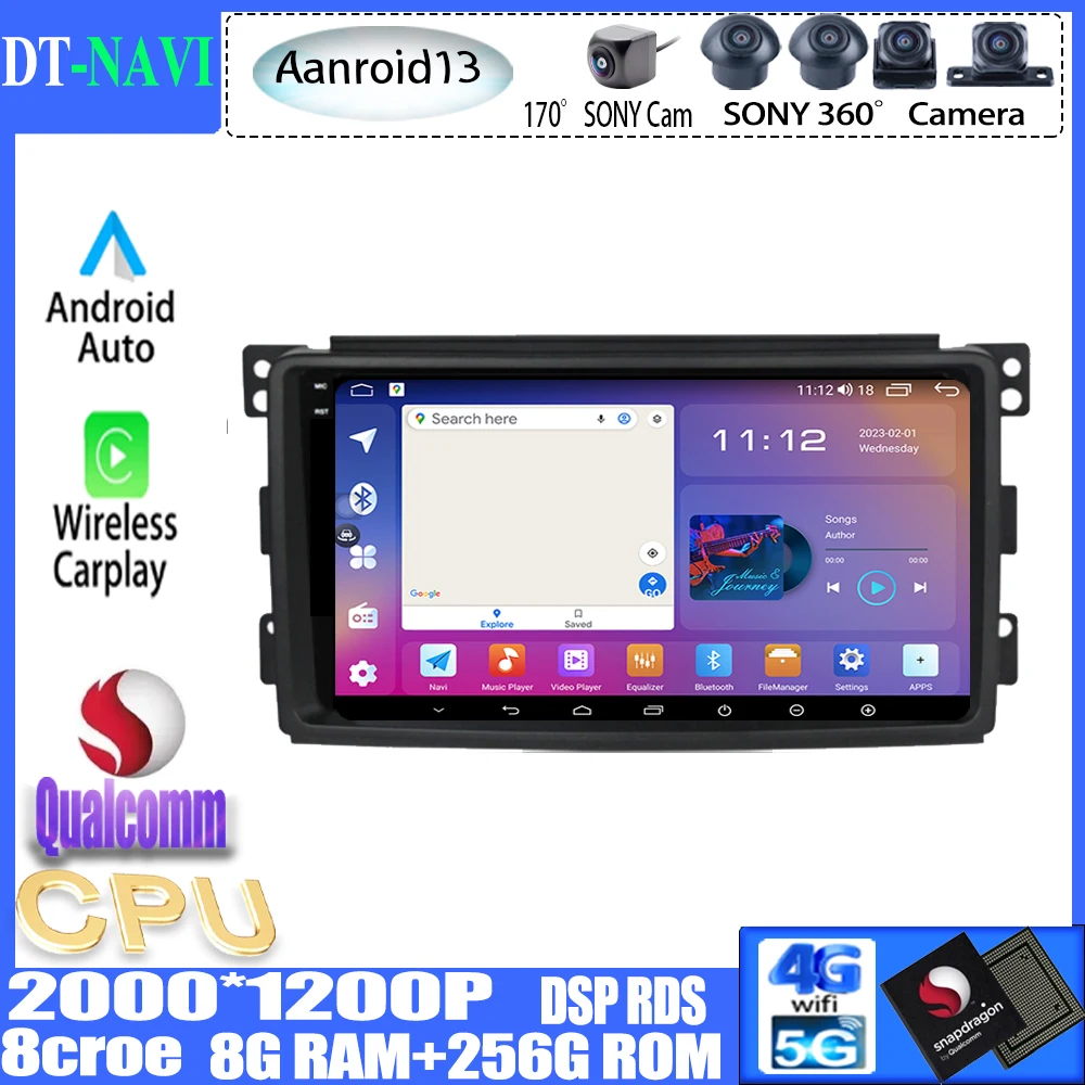 

Автомобильный радиоприемник Qualcomm Android13 Carplay для Smart Fortwo W451 2006-2009, мультимедийный видеопроигрыватель, навигация GPS WIFI BT No 2 din DVD