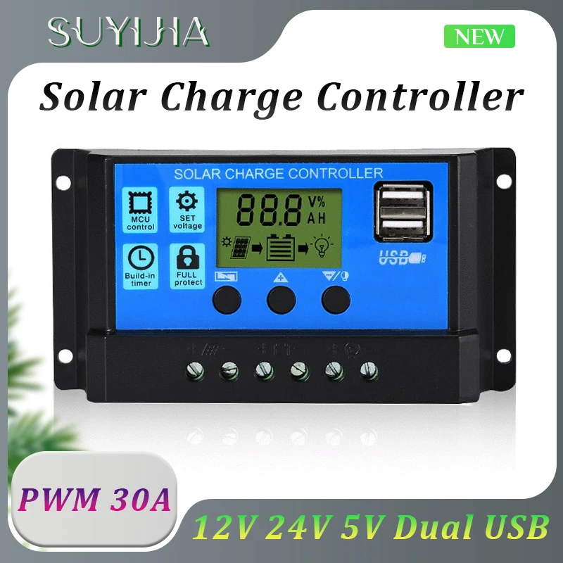 

Solar Controller 12V/24V 60A 50A 40A 30A 20A 10A Solar Regulator PWM Battery Charger LCD Display Dual USB 5V Output W/ USB Port